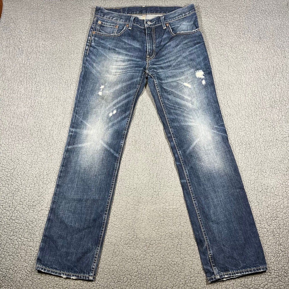 Levi's 502 Jeans Mens 32x32 Distressed Regular Taper Dark Wash Denim